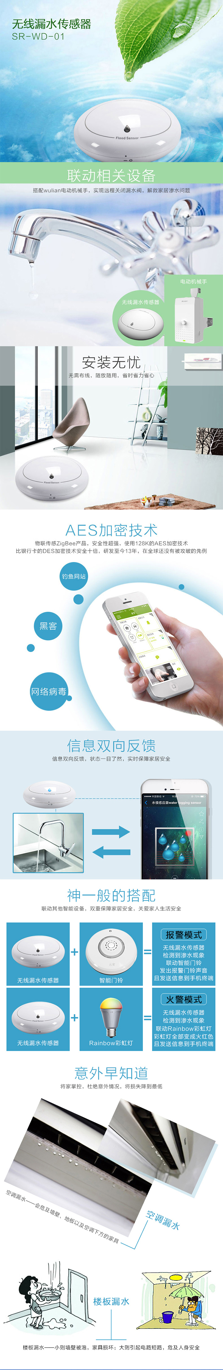 銘港智能家居SR無線漏水傳感器